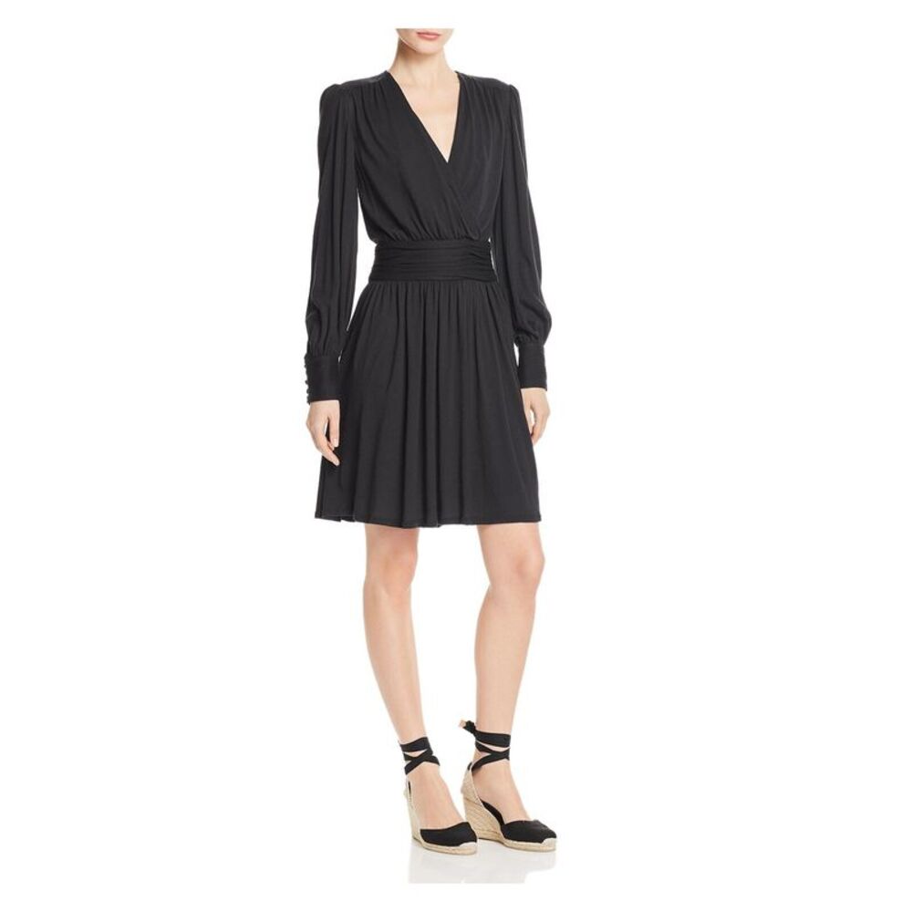 NWT JOIE Womens Black Long Sleeve V Neck Above The Knee Sheath Dress Size: XS